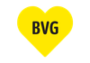 BVG-Logo in gelber Farbe, Symbol des öffentlichen Nahverkehrs in Berlin.