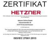 ISO/IEC 27001:2013 Zertifikat